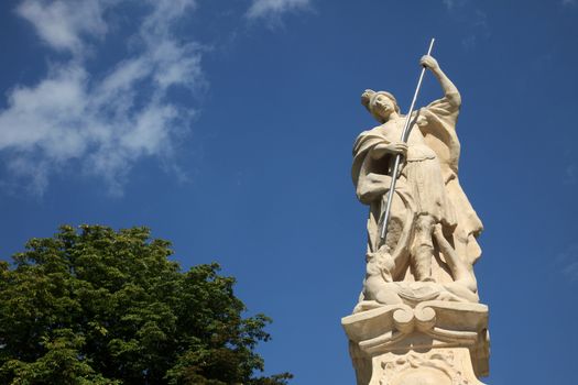 Saint George statue in front of the Cathedral of St. Teresa of Avila in Bjelovar, Croatia