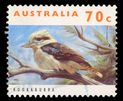 Stamp printed in Australia shows a Kookaburra bird, circa 1993.