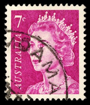 Stamp printed in Australia shows a portrait of Queen Elizabeth II, circa 1966.
