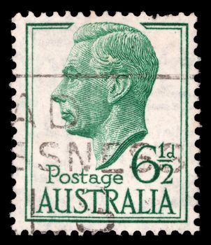 Stamp printed in AUSTRALIA showing a portrait of King George VI, circa 1951