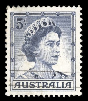 Stamp printed in Australia shows Portrait of Queen Elizabeth II, without inscriptions, from the series "Queen Elizabeth II", circa 1959