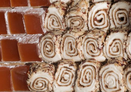 Close-up turkish delight in a shop in Marmaris