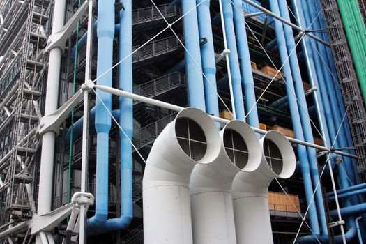 Centre Georges Pompidou (1977) was designed in style of high-tech architecture, Paris, France, on November 07, 2012. It houses library, National Art Modern museum and IRCAM.