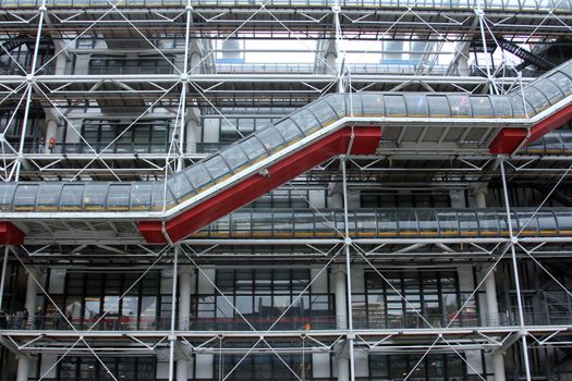 Centre Georges Pompidou (1977) was designed in style of high-tech architecture, Paris, France, on November 07, 2012. It houses library, National Art Modern museum and IRCAM.