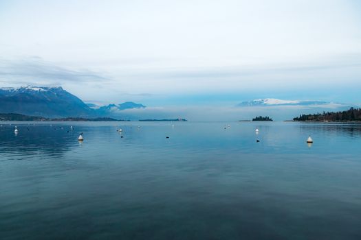 Last light of the day on Lake Garda, Brescia, Italy.