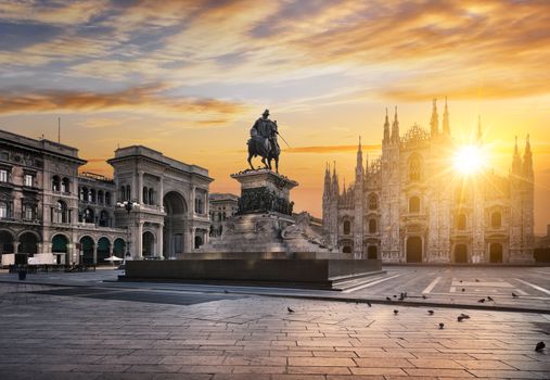 Duomo at sunrise, Milan, Europe.