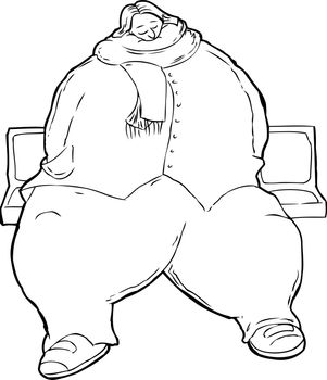 Outline cartoon of single obese European woman sitting on bus seat