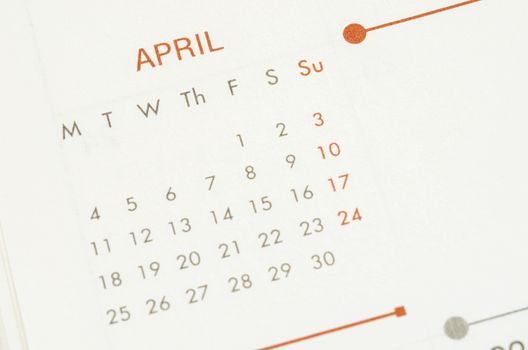paper calendar with text april month 2016