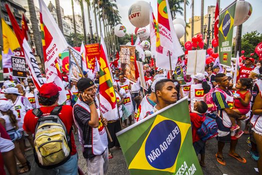 BRAZIL, Sao Paulo: Demonstrators protest in support of Brazil's President Dilma Rousseff and former President Luiz Inacio Lula da Silva at the Se Square, in Sao Paulo, southeastern Brazil, on March 31, 2016. Rousseff is currently facing impeachment proceedings as her government faces a stalling national economy and multiple corruption scandals. 