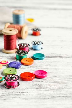 Accessories for repair and sewing of clothes and jewelry.Selective focus