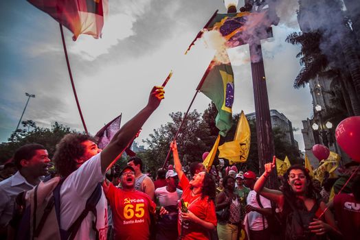 BRAZIL, Sao Paulo: Demonstrators protest in support of Brazil's President Dilma Rousseff and former President Luiz Inacio Lula da Silva at the Se Square, in Sao Paulo, southeastern Brazil, on March 31, 2016. Rousseff is currently facing impeachment proceedings as her government faces a stalling national economy and multiple corruption scandals.