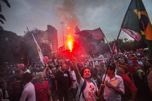 BRAZIL, Sao Paulo: Demonstrators protest in support of Brazil's President Dilma Rousseff and former President Luiz Inacio Lula da Silva at the Se Square, in Sao Paulo, southeastern Brazil, on March 31, 2016. Rousseff is currently facing impeachment proceedings as her government faces a stalling national economy and multiple corruption scandals.