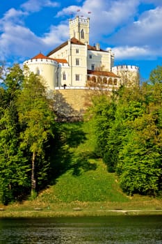 Trakoscan castle and green lake  vertical view, Zagorje, Croatia
