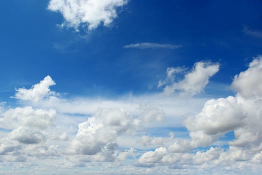 The white cumulus clouds against the blue sky