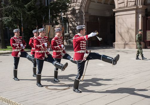 Sofia, Bulgaria - 31 March, 2016 - Change of guards at the office of Bulgaria's President.The change of the guard ceremony was first introduced on November 5, 2003 and has been performed on all important dates in the calendar of Bulgarian public holidays since then.
All solemn rituals the National Guards’ Unit performed are connected with the preservation and development of traditions from Bulgaria’s past.
