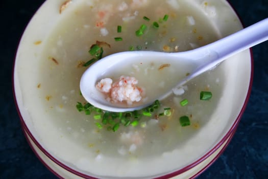 Fish cream soup on a dark blue background