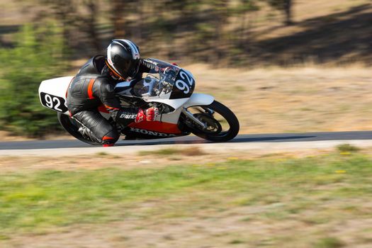 BROADFORD, VICTORIA/AUSTRALIA - APRIL 1, 2016: Classic bikes practice at Broadford Racetrack before the 2016 Shannons Victorian Historic Road Racing Championship.