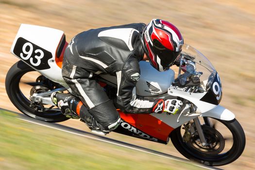 BROADFORD, VICTORIA/AUSTRALIA - APRIL 1, 2016: Classic bikes practice at Broadford Racetrack before the 2016 Shannons Victorian Historic Road Racing Championship.