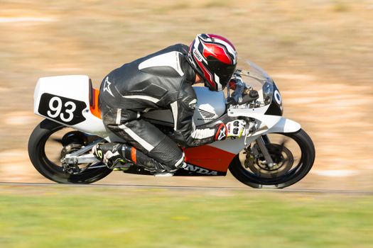 BROADFORD, VICTORIA/AUSTRALIA - APRIL 1, 2016: Classic bikes practice at Broadford Racetrack before the 2016 Shannons Victorian Historic Road Racing Championship.