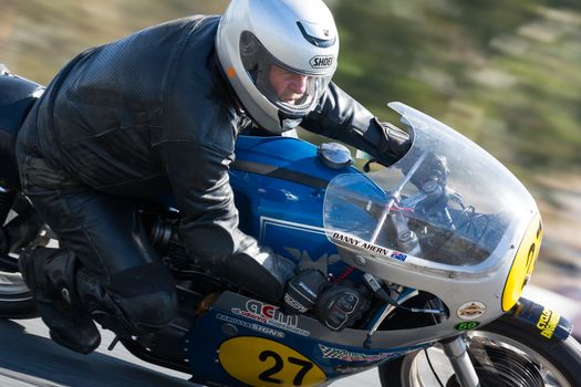 BROADFORD, VICTORIA/AUSTRALIA - APRIL 1, 2016: Classic bikes practice at Broadford Racetrack before the 2016 Shannons Victorian Historic Road Racing Championship.