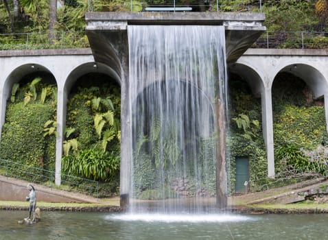 Waterfall in the tropican Monte Palace Garden. Funchal, Madeira, Portugal.