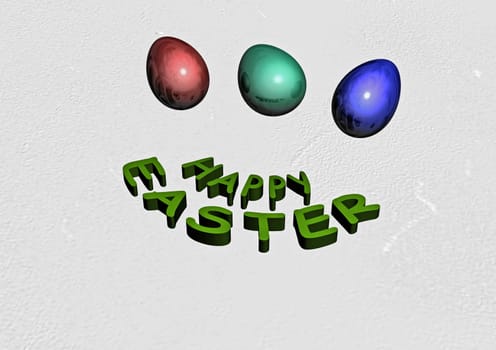 Dimensional inscription Happy Easter on white background. 3D rendering.