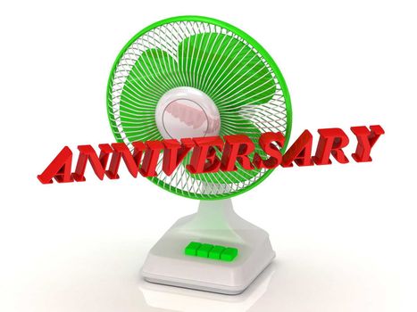 ANNIVERSARY - Green Fan and bright color letters on a white background