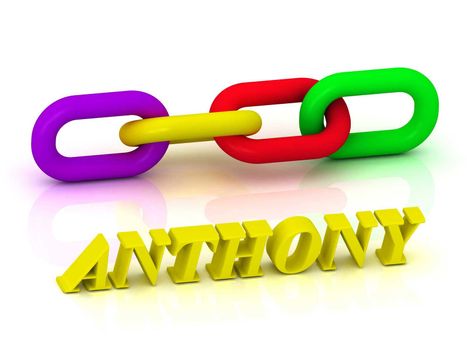 ANTHONY- Name and Family of bright yellow letters and chain of green, yellow, red section on white background