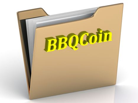 BBQCoin- bright letters on a gold folder on a white background