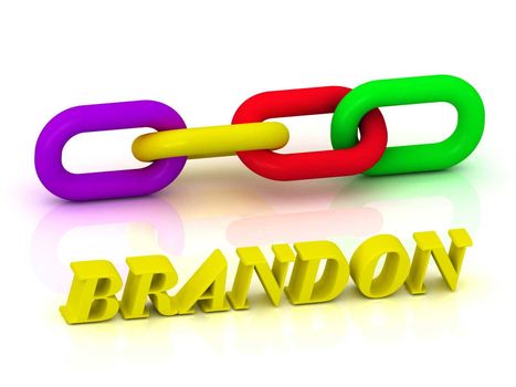 BRANDON- Name and Family of bright yellow letters and chain of green, yellow, red section on white background