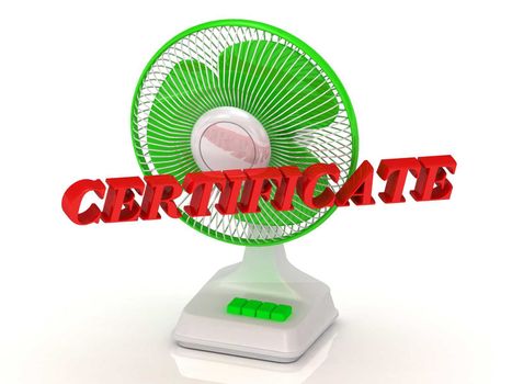 CERTIFICATE- Green Fan propeller and bright color letters on a white background