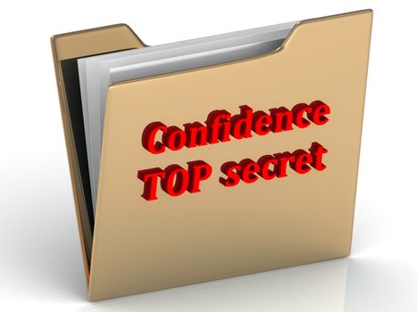 Confidence secret - bright green letters on a gold folder on a white background