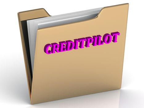 CREDITPILOT- bright color letters on a gold folder on a white background