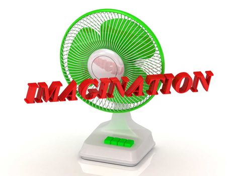 IMAGINATION- Green Fan propeller and bright color letters on a white background