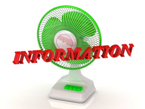 INFORMATION- Green Fan propeller and bright color letters on a white background