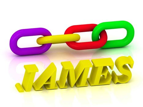 JAMES- Name and Family of bright yellow letters and chain of green, yellow, red section on white background
