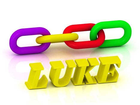 LUKE - Name and Family of bright yellow letters and chain of green, yellow, red section on white background