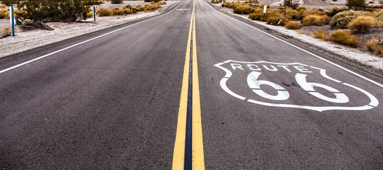 Famous Route 66 landmark on the road in Californian desert