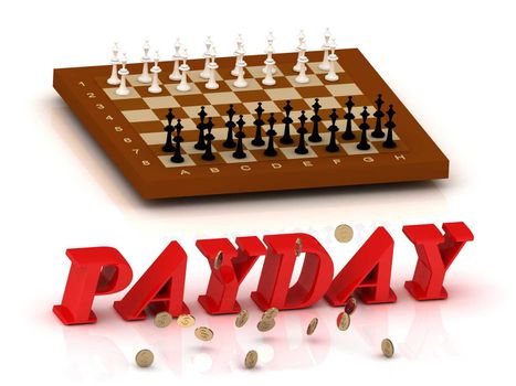 PAYDAY- inscription of color letters and chess on white background