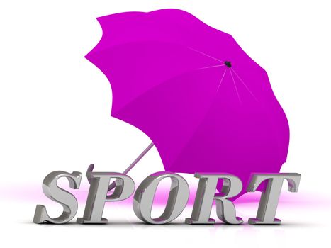 SPORT- inscription of silver letters and umbrella on white background