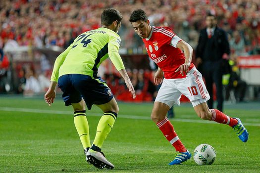 PORTUGAL, Lisbon: Benfica's midfielder Nico Gaitan (R) is pictured during the Portuguese Liga football match between Benfica and SC Braga (5-1) at Luz Stadium, in Lisbon, on April 1, 2016.