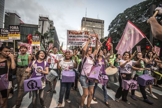 BRAZIL, Sao Paulo: Hundreds of people demonstrate for the impeachment of President Dilma Rousseff and early elections at Avenida Paulista in Sao Paulo, southern Brazil, on April 1, 2016. Brazilian President Dilma Rousseff is facing possible impeachment by Congress. The effort comes amid an angry public mood over the South American nation's worst recession in decades and a big bribery scandal at the state oil company Petrobras. 