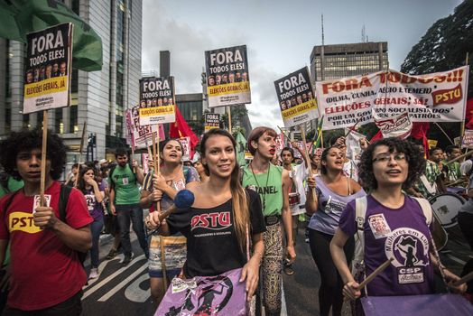 BRAZIL, Sao Paulo: Hundreds of people demonstrate for the impeachment of President Dilma Rousseff and early elections at Avenida Paulista in Sao Paulo, southern Brazil, on April 1, 2016. Brazilian President Dilma Rousseff is facing possible impeachment by Congress. The effort comes amid an angry public mood over the South American nation's worst recession in decades and a big bribery scandal at the state oil company Petrobras. 