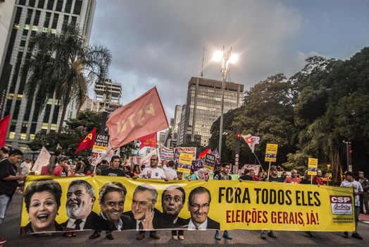 BRAZIL, Sao Paulo: Hundreds of people demonstrate for the impeachment of President Dilma Rousseff and early elections at Avenida Paulista in Sao Paulo, southern Brazil, on April 1, 2016. Brazilian President Dilma Rousseff is facing possible impeachment by Congress. The effort comes amid an angry public mood over the South American nation's worst recession in decades and a big bribery scandal at the state oil company Petrobras. 