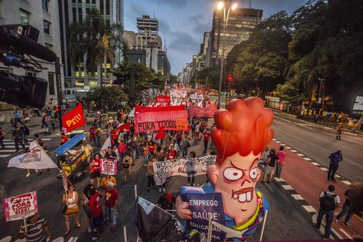 BRAZIL, Sao Paulo: Hundreds of people demonstrate for the impeachment of President Dilma Rousseff and early elections at Avenida Paulista in Sao Paulo, southern Brazil, on April 1, 2016. Brazilian President Dilma Rousseff is facing possible impeachment by Congress. The effort comes amid an angry public mood over the South American nation's worst recession in decades and a big bribery scandal at the state oil company Petrobras. 