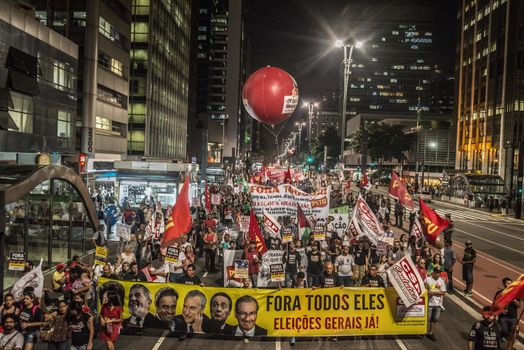 BRAZIL, Sao Paulo: Hundreds of people demonstrate for the impeachment of President Dilma Rousseff and early elections at Avenida Paulista in Sao Paulo, southern Brazil, on April 1, 2016. Brazilian President Dilma Rousseff is facing possible impeachment by Congress. The effort comes amid an angry public mood over the South American nation's worst recession in decades and a big bribery scandal at the state oil company Petrobras. 