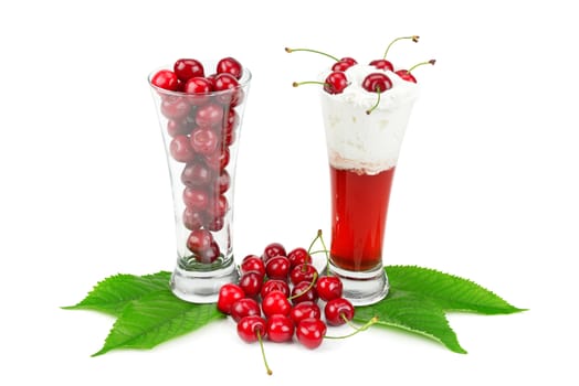 composition of the berries and juice cherries isolated on a white background.