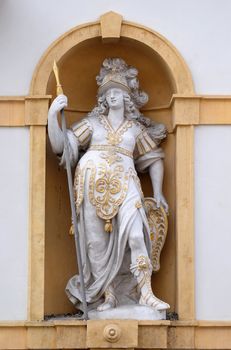 Minerva, Roman goddess of wisdom and sponsor of arts, trade, and strategy, Arsenal (Zeughaus) historic center listed as World Heritage by UNESCO in Graz, Styria, Austria