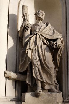 Saint Peter the Apostle on the facade of Parish Church of the Holy Blood in Graz, Styria, Austria on January 10, 2015.