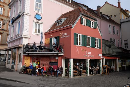 Cafe in the historical city center. With population of 300.000, Graz is second-largest city in Austria and capital of federal state of Styria, Graz, Austria